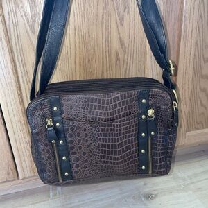 Great American Leatherworks Studded Croc-Embossed Leather Crossbody Bag